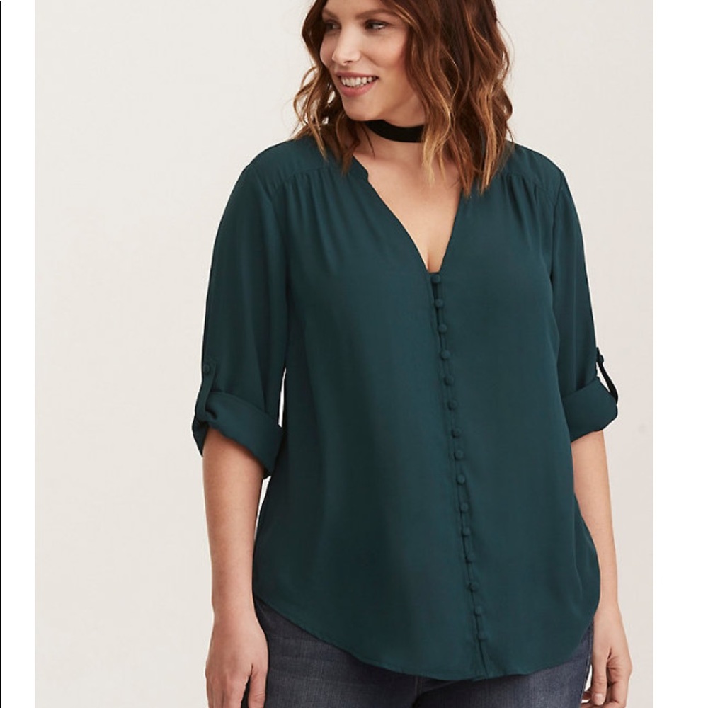 Torrid Harper Button Front Teal Green Blou…